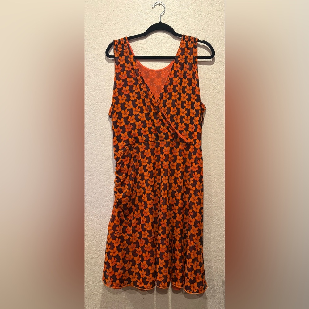CAbi Orange Floral Midi Wrap Dress